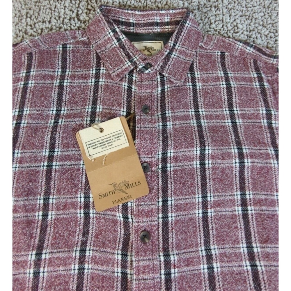 Smith Mills Wine Grindle Plaid Button Up‎ Flannel Mens Medium New With Tags